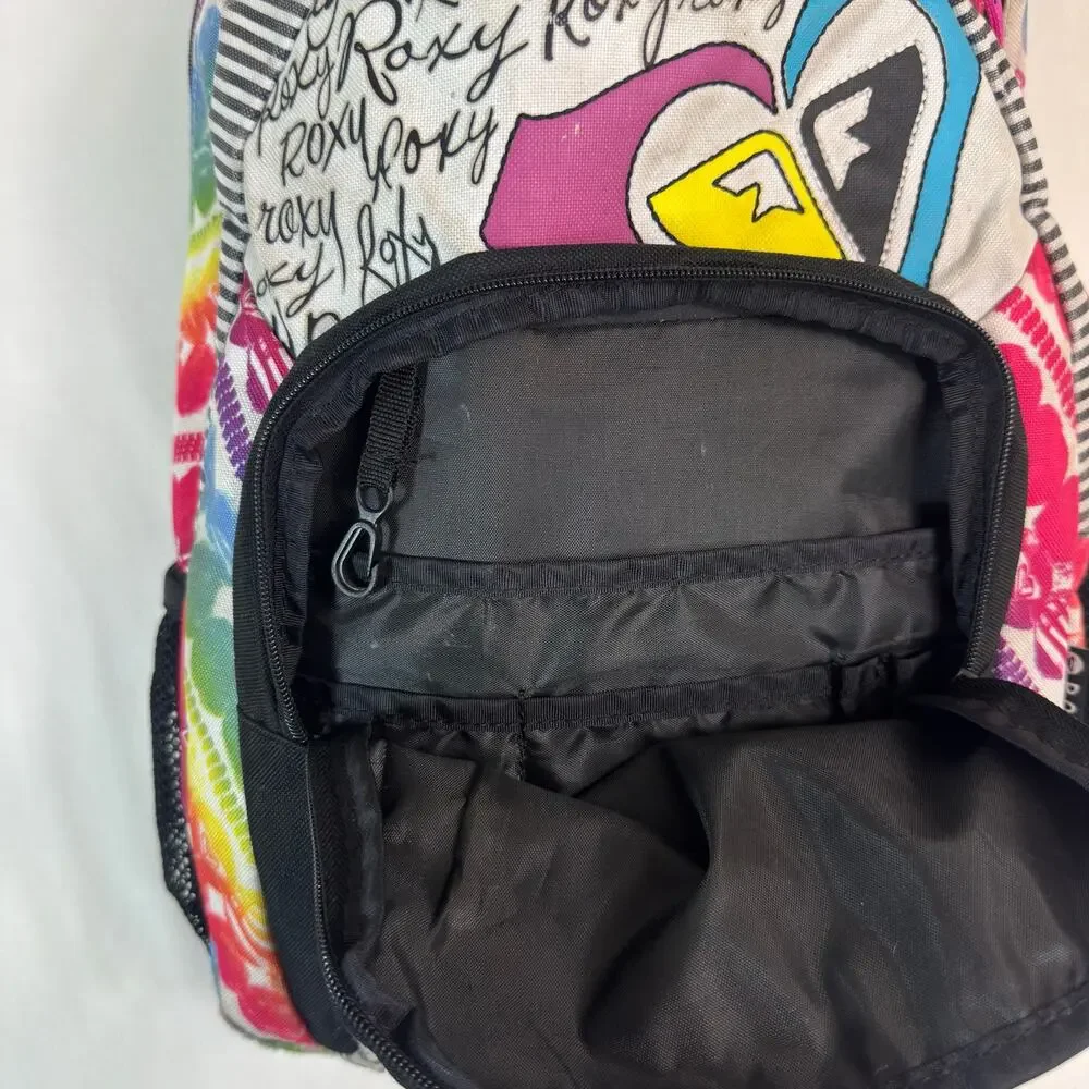 Y2K Roxy Multicolor Graffiti Backpack Heart Logo School Travel 3 Compartment
